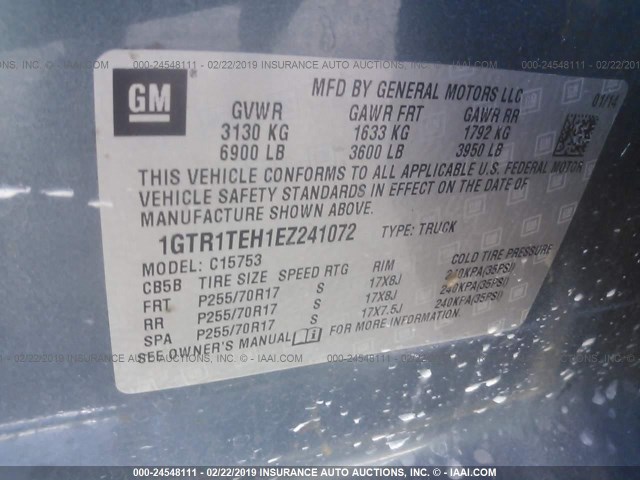 1GTR1TEH1EZ241072 - 2014 GMC SIERRA C1500 BLUE photo 9