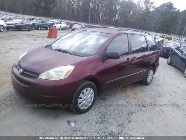 5TDZA23C84S047480 - 2004 TOYOTA SIENNA CE/LE BURGUNDY photo 2