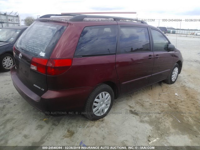 5TDZA23C84S047480 - 2004 TOYOTA SIENNA CE/LE BURGUNDY photo 4