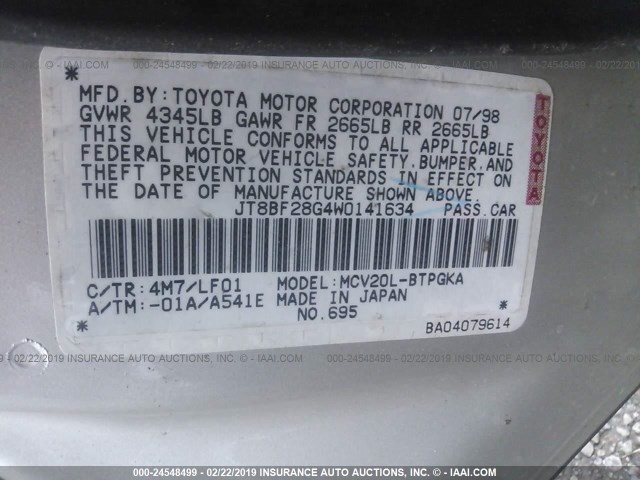 JT8BF28G4W0141634 - 1998 LEXUS ES 300 GOLD photo 9