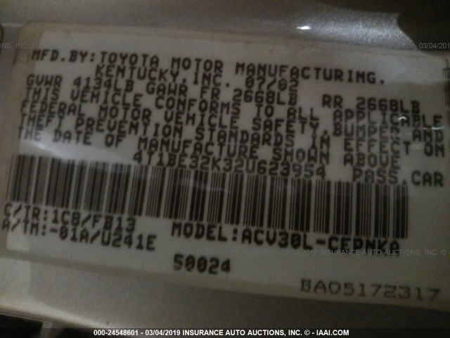 4T1BE32K32U623954 - 2002 TOYOTA CAMRY LE/XLE/SE SILVER photo 9