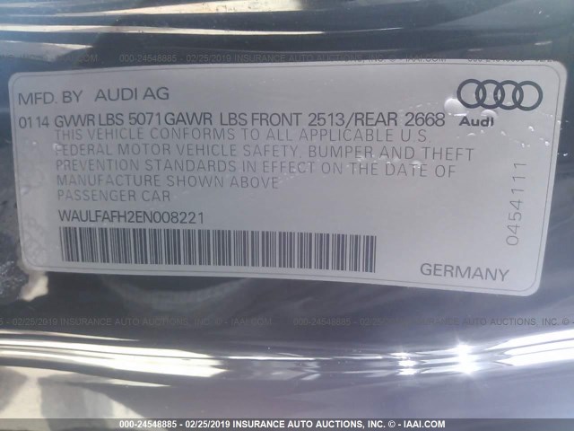 WAULFAFH2EN008221 - 2014 AUDI A5 PREMIUM PLUS BLACK photo 9