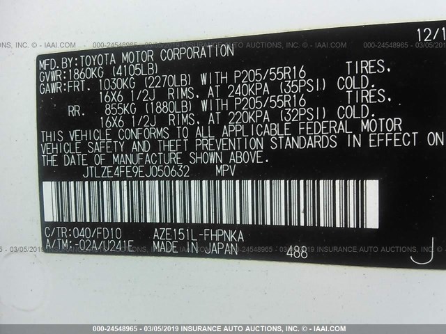 JTLZE4FE9EJ050632 - 2014 TOYOTA SCION XB WHITE photo 9