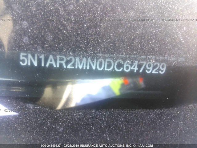 5N1AR2MN0DC647929 - 2013 NISSAN PATHFINDER S/SV/SL/PLATINUM BLACK photo 9