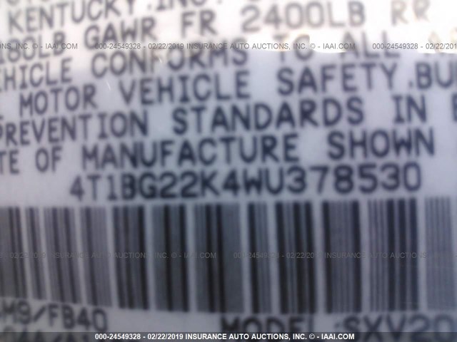 4T1BG22K4WU378530 - 1998 TOYOTA CAMRY CE/LE/XLE 棕色 照片 9