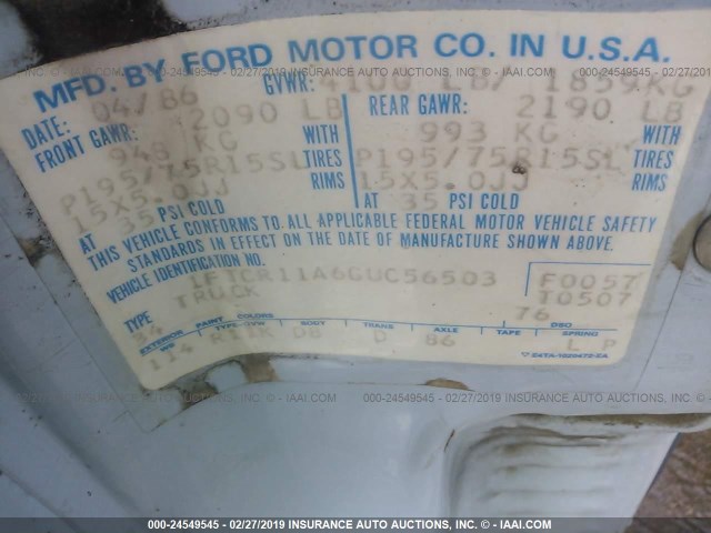 1FTCR11A6GUC56503 - 1986 FORD RANGER BLUE photo 9