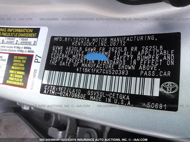 4T1BK1FK7CU520383 - 2012 TOYOTA CAMRY SE/XLE SILVER photo 9