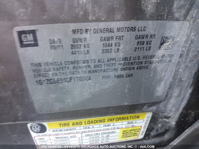 1G1ZC5E04CF176824 - 2012 CHEVROLET MALIBU 1LT 锡色 照片 9