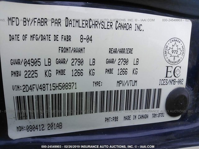 2D4FV48T15H508971 - 2005 DODGE MAGNUM SE BLUE photo 9