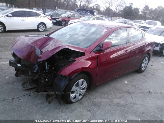 5NPDH4AE3GH692098 - 2016 HYUNDAI ELANTRA SE/SPORT/LIMITED RED photo 2