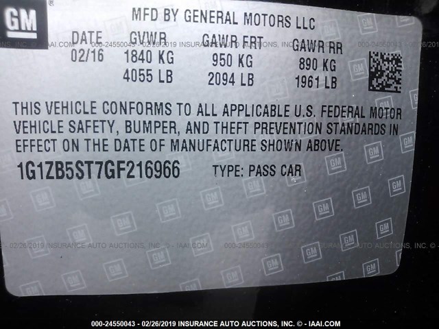 1G1ZB5ST7GF216966 - 2016 CHEVROLET MALIBU LS BLACK photo 9