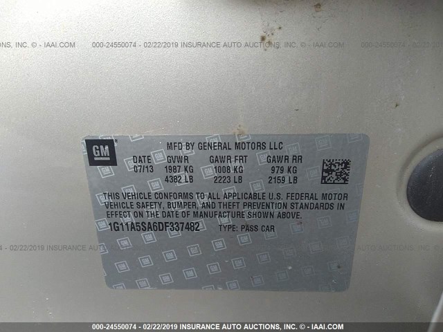 1G11A5SA6DF337482 - 2013 CHEVROLET MALIBU LS BEIGE photo 9
