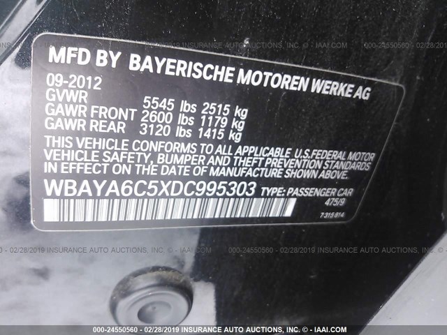 WBAYA6C5XDC995303 - 2013 BMW 740 I BLACK photo 9