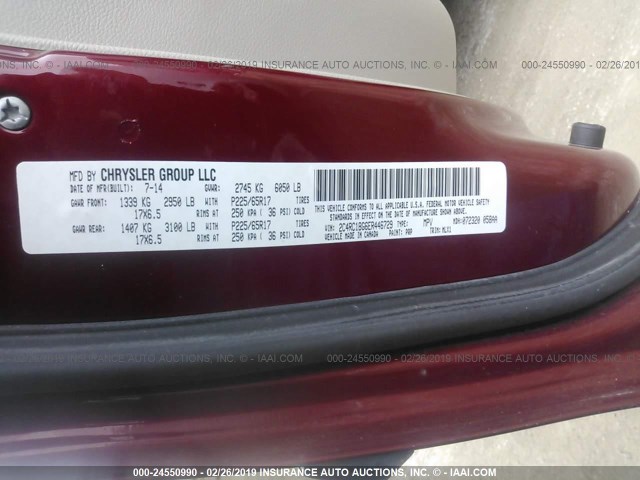 2C4RC1BG6ER446729 - 2014 CHRYSLER TOWN & COUNTRY TOURING RED photo 9