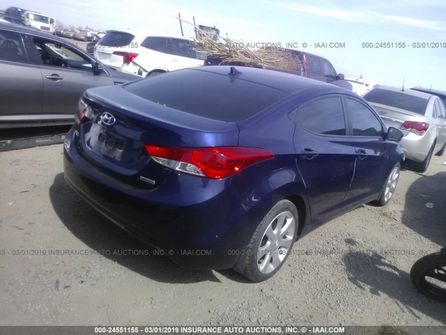 5NPDH4AEXDH251306 - 2013 HYUNDAI ELANTRA GLS/LIMITED BLUE photo 4