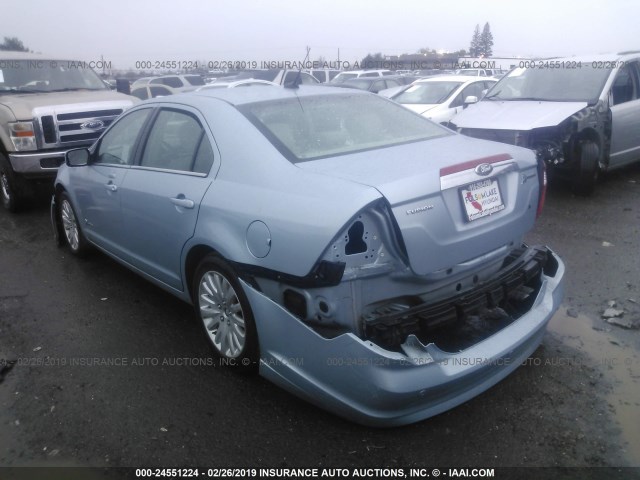 3FADP0L39BR135537 - 2011 FORD FUSION HYBRID BLUE photo 3