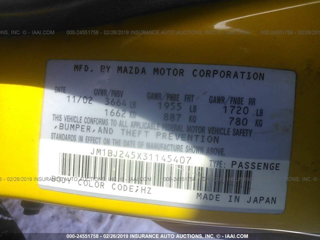 JM1BJ245X31145407 - 2003 MAZDA PROTEGE PR5 黄色 照片 9