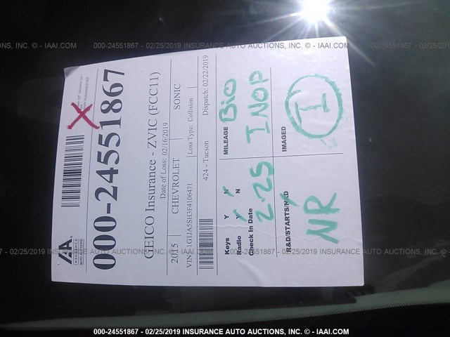 1G1JA5SH3F4106471 - 2015 CHEVROLET SONIC LS 白色 照片 7