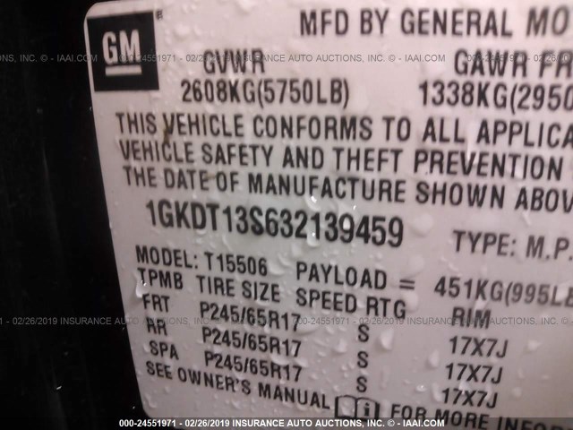 1GKDT13S632139459 - 2003 GMC ENVOY BLUE photo 9