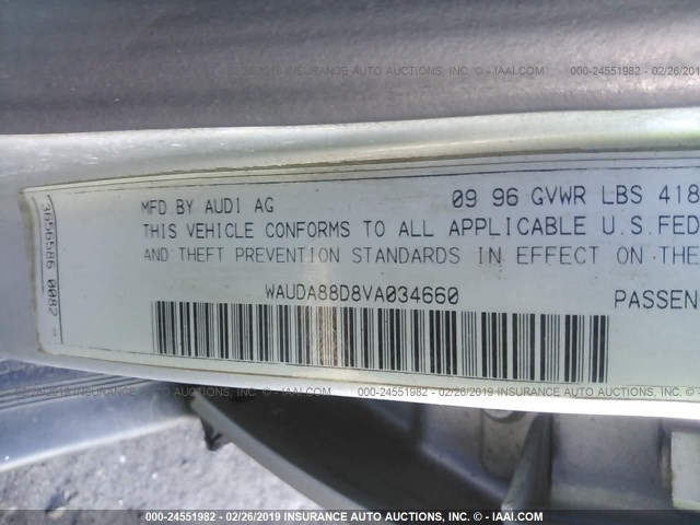 WAUDA88D8VA034660 - 1997 AUDI A4 2.8 SILVER photo 9