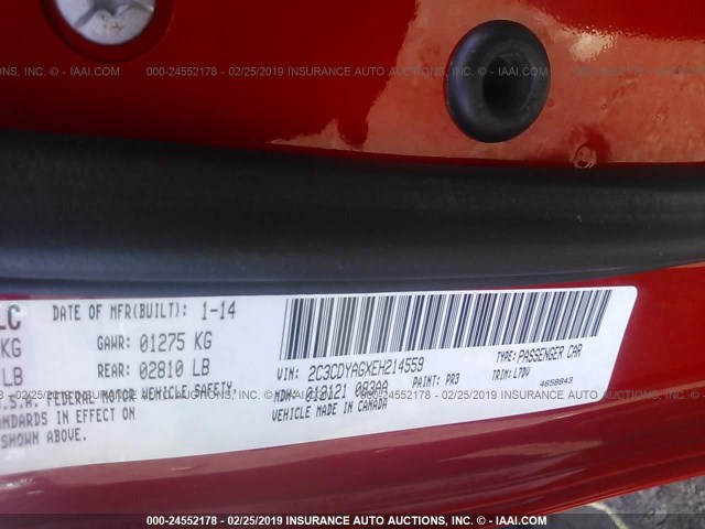 2C3CDYAGXEH214559 - 2014 DODGE CHALLENGER SXT RED photo 9