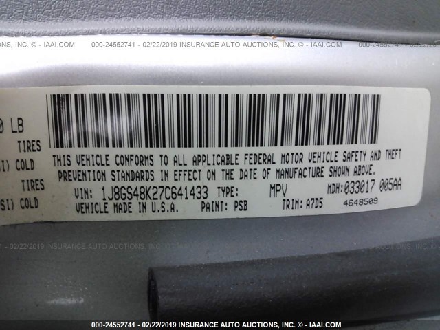 1J8GS48K27C641433 - 2007 JEEP GRAND CHEROKEE LAREDO/COLUMBIA/FREEDOM 银色 照片 9