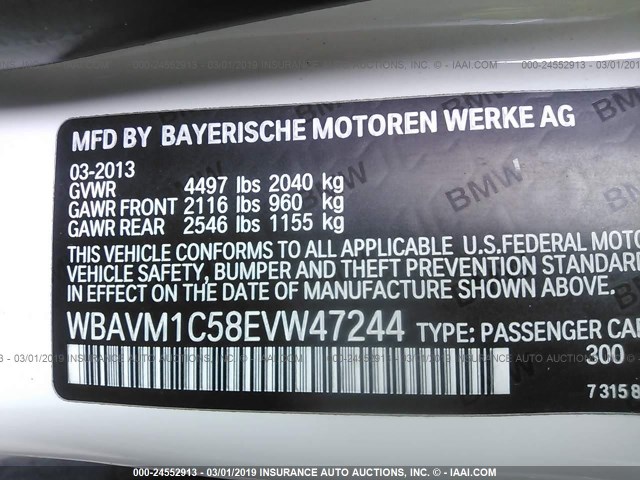 WBAVM1C58EVW47244 - 2014 BMW X1 SDRIVE28I WHITE photo 9