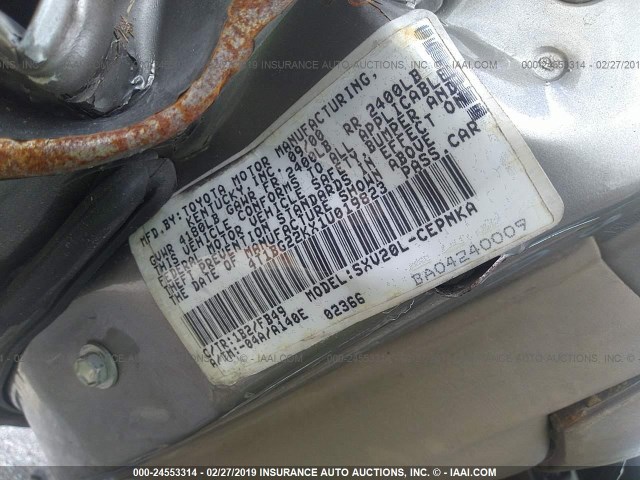 4T1BG22KX1U019823 - 2001 TOYOTA CAMRY CE/LE/XLE GRAY photo 9