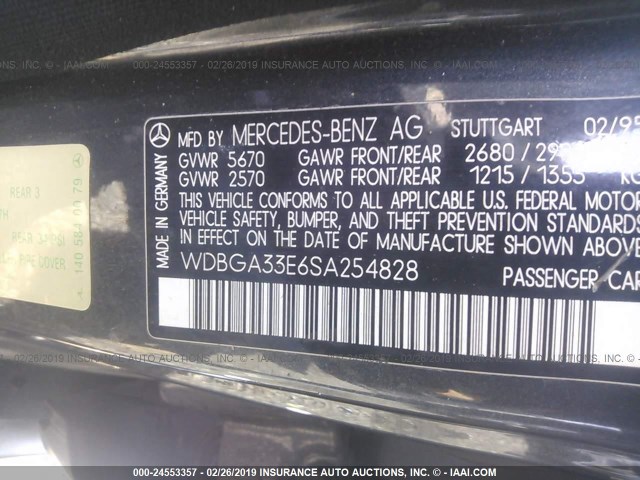 WDBGA33E6SA254828 - 1995 MERCEDES-BENZ S 320 BLACK photo 9