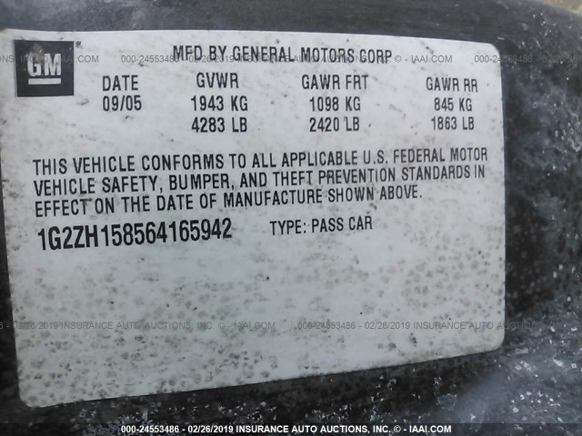 1G2ZH158564165942 - 2006 PONTIAC G6 GT GRAY photo 9