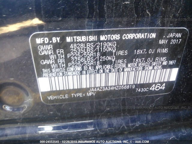 JA4AZ3A34HZ056819 - 2017 MITSUBISHI OUTLANDER SE/SEL BLUE photo 9