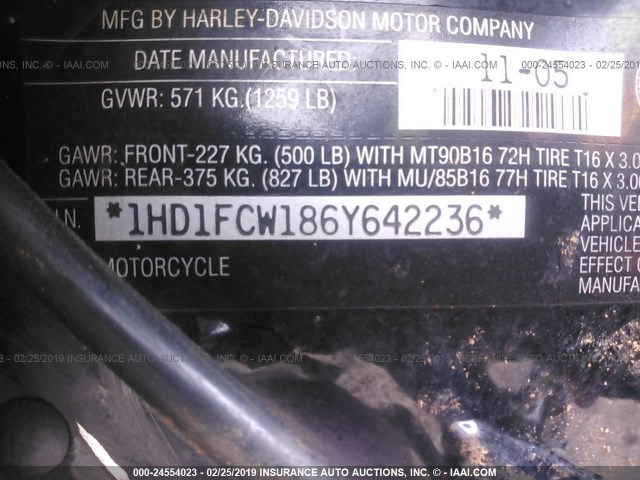 1HD1FCW186Y642236 - 2006 HARLEY-DAVIDSON FLHTCUI MAROON photo 10