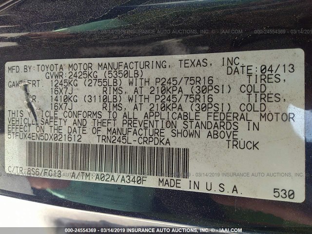 5TFUX4EN5DX021612 - 2013 TOYOTA TACOMA ACCESS CAB ლურჯი ფოტო 9