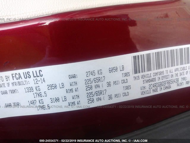 2C4RDGBG5FR650438 - 2015 DODGE GRAND CARAVAN SE RED photo 9