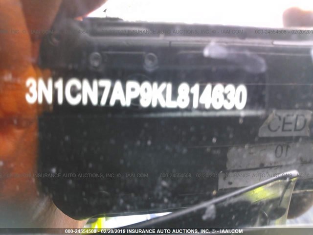 3N1CN7AP9KL814630 - 2019 NISSAN VERSA SILVER photo 9