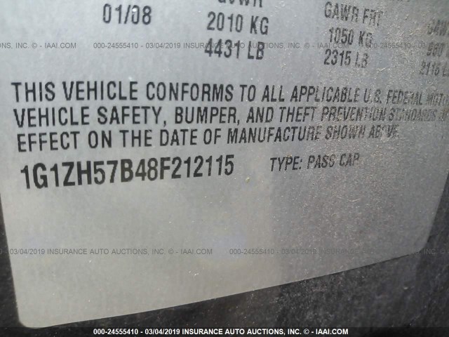 1G1ZH57B48F212115 - 2008 CHEVROLET MALIBU 1LT შავი ფოტო 9