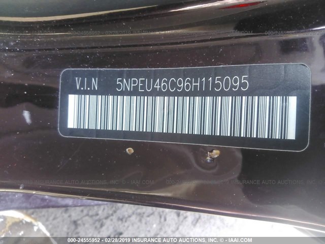 5NPEU46C96H115095 - 2006 HYUNDAI SONATA GLS/LX PURPLE photo 9