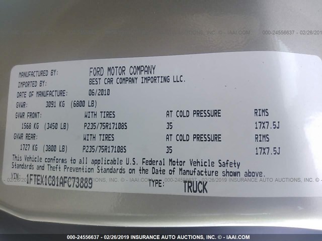 1FTEX1C81AFC73889 - 2010 FORD F150 SUPER CAB GOLD photo 9