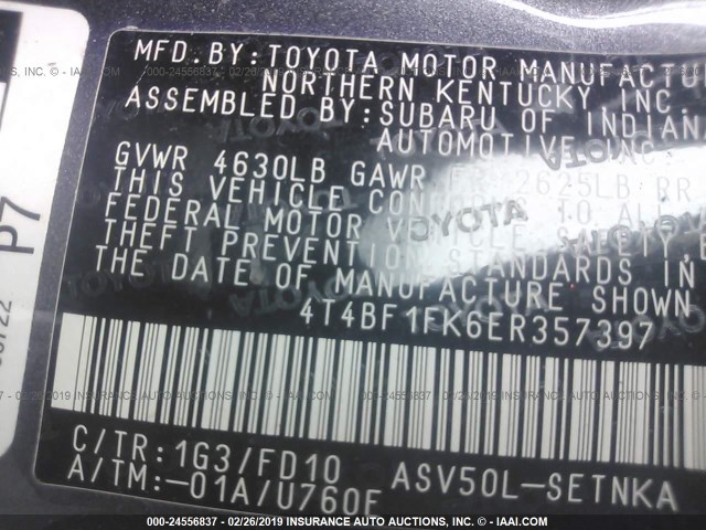 4T4BF1FK6ER357397 - 2014 TOYOTA CAMRY L/SE/LE/XLE Boz foto 9