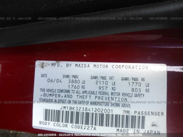 JM1BK323841202001 - 2004 MAZDA 3 S RED photo 9