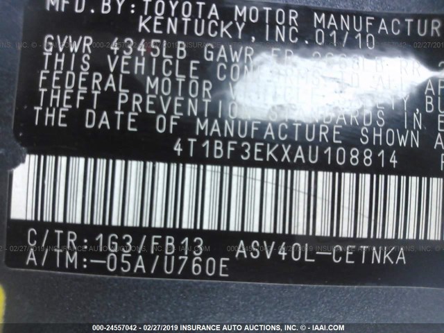 4T1BF3EKXAU108814 - 2010 TOYOTA CAMRY SE/LE/XLE GRAY photo 9