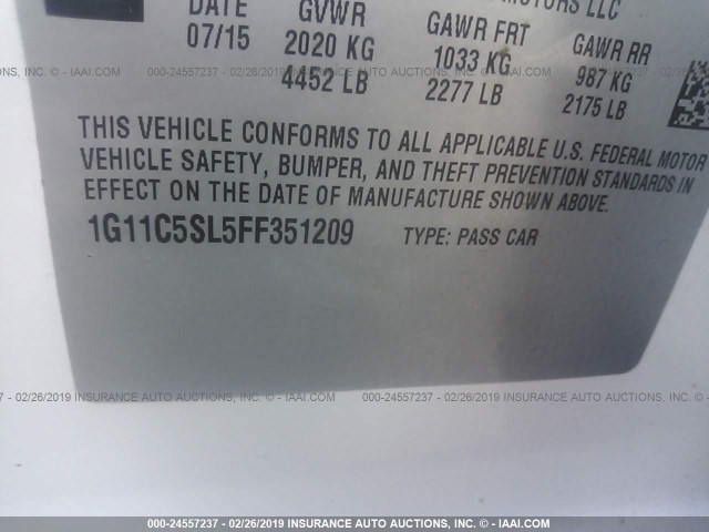 1G11C5SL5FF351209 - 2015 CHEVROLET MALIBU 1LT 白色 照片 9