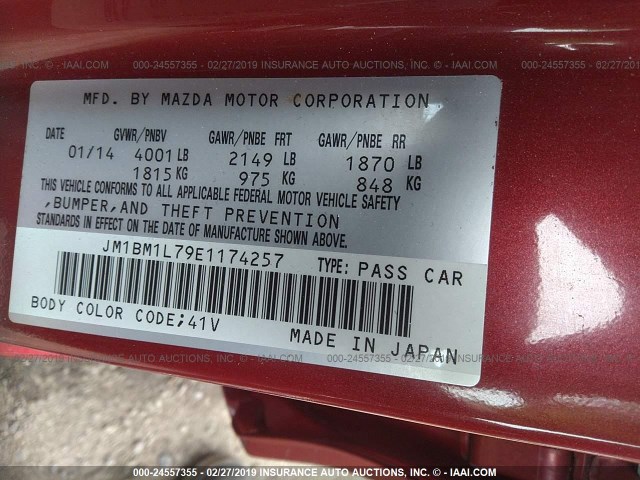 JM1BM1L79E1174257 - 2014 MAZDA 3 TOURING RED photo 9