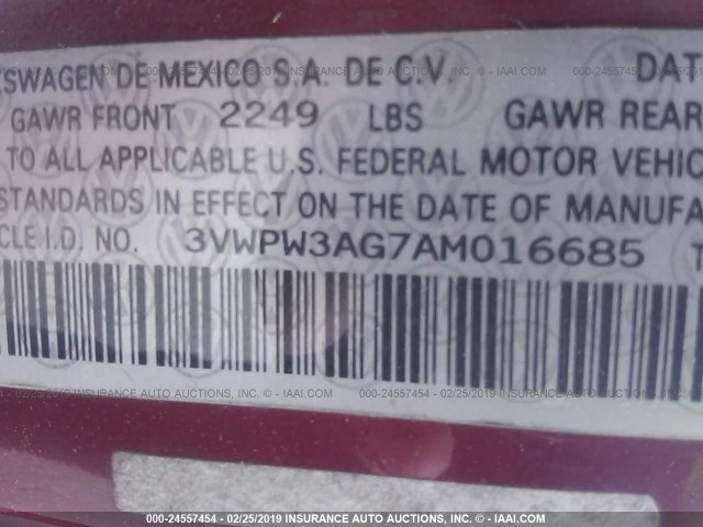 3VWPW3AG7AM016685 - 2010 VOLKSWAGEN NEW BEETLE წითელი ფოტო 9