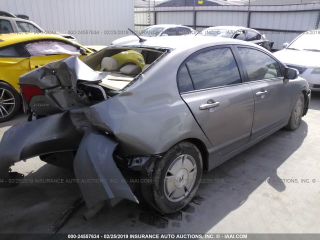 JHMFA36238S030268 - 2008 HONDA CIVIC HYBRID GRAY photo 4