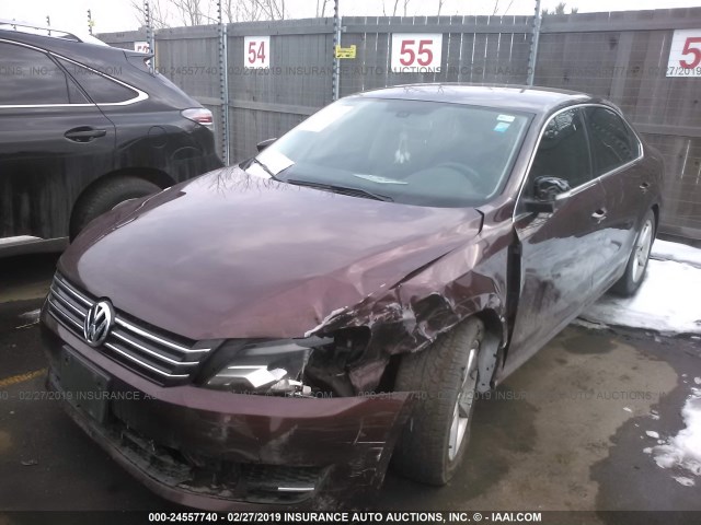 1VWBH7A3XCC109519 - 2012 VOLKSWAGEN PASSAT SE BURGUNDY photo 2