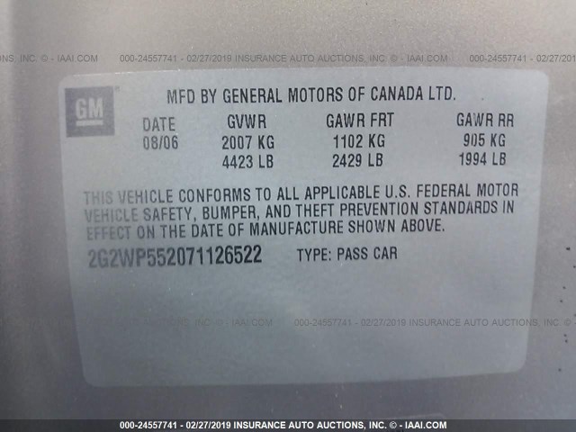 2G2WP552071126522 - 2007 PONTIAC GRAND PRIX 金色 照片 9