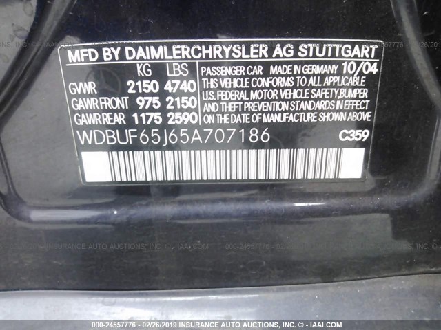 WDBUF65J65A707186 - 2005 MERCEDES-BENZ E 320 BLUE photo 9