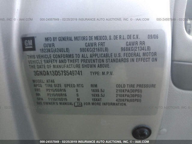 3GNDA13D57S549741 - 2007 CHEVROLET HHR LS Gümüş fotoğraf 9