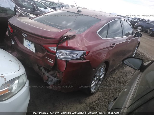 3FA6P0K94DR310262 - 2013 FORD FUSION TITANIUM RED photo 4